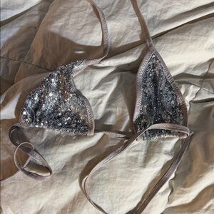 Sequin Triangle Bralette - Silver